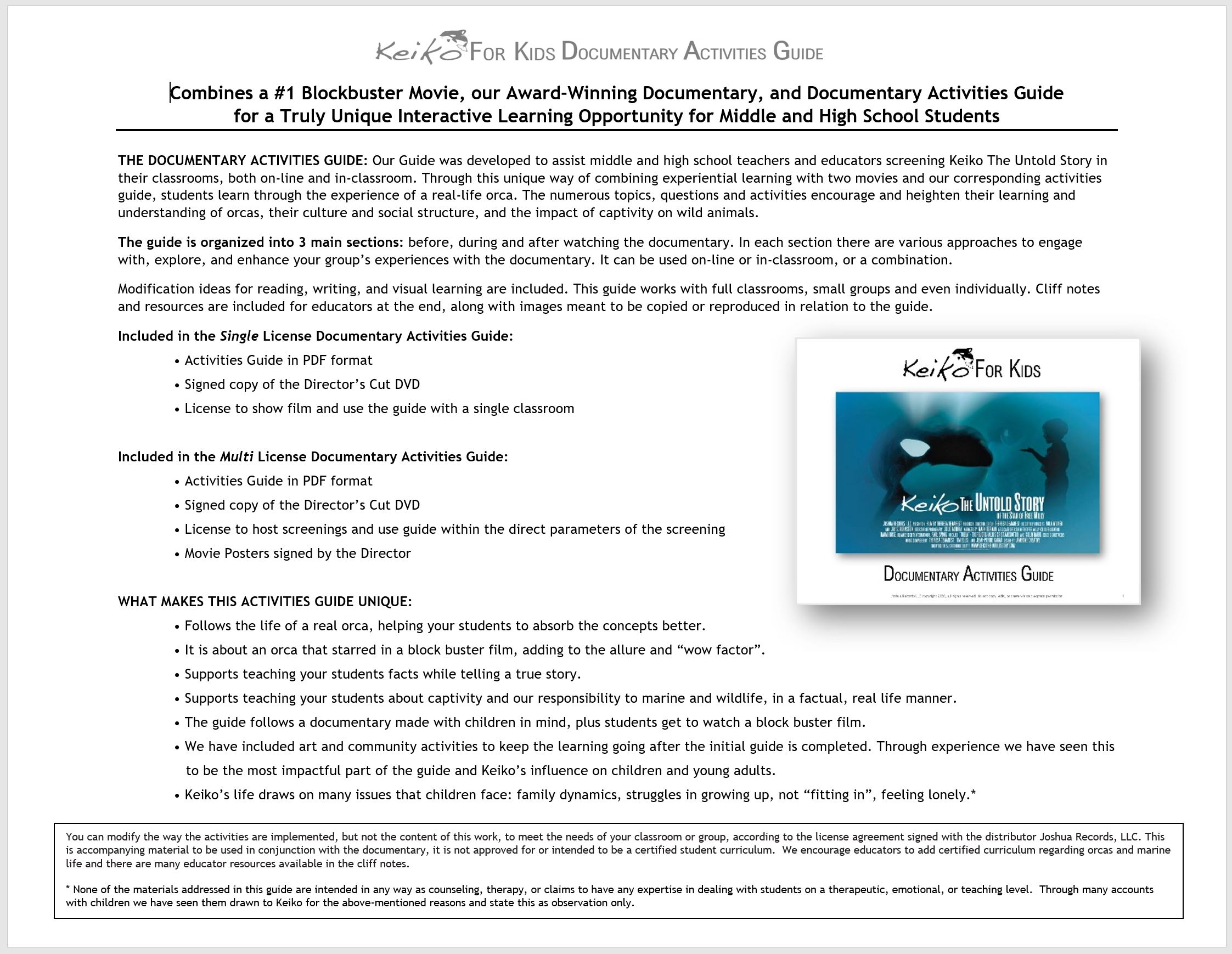 Documentary Activities Guide Details - Keiko The Untold Story of